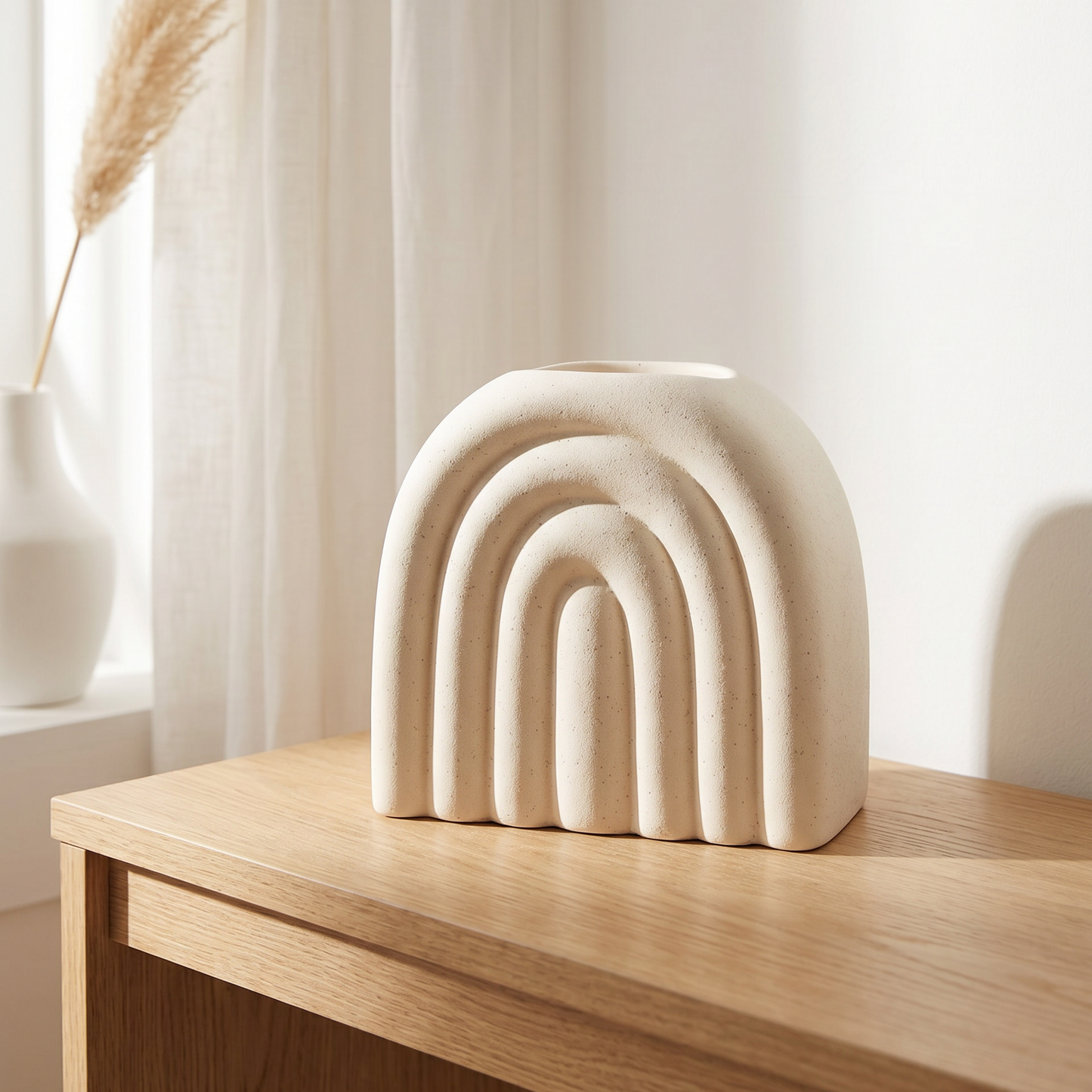 Quemador de aromas de ceramica en forma de arco con acabado rugoso tipo piedra
