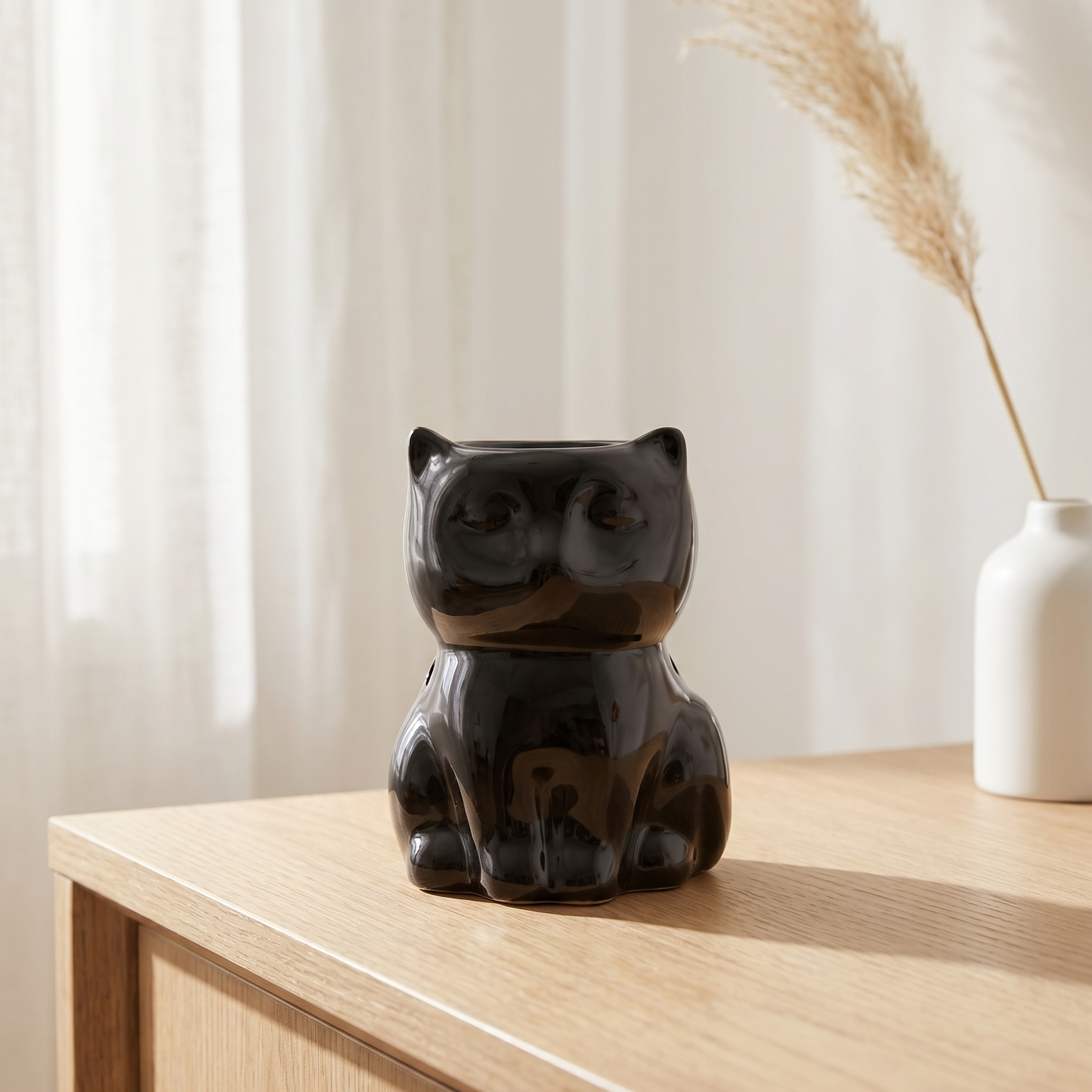 Quemador de cera de ceramica con forma de gato negro