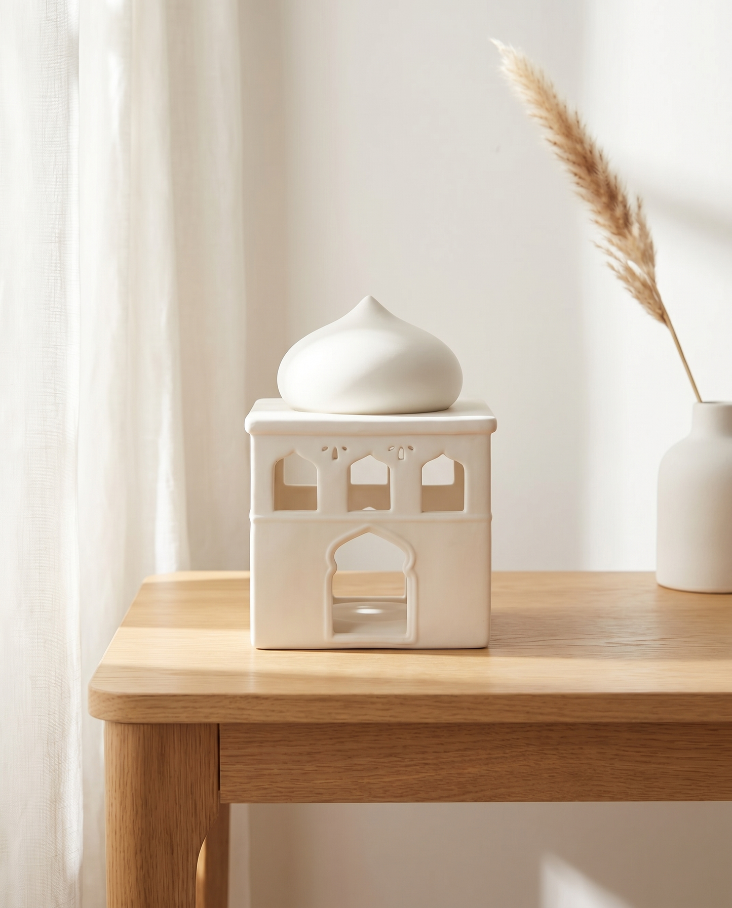 Quemador de cera de ceramica con forma de mezquita blanca