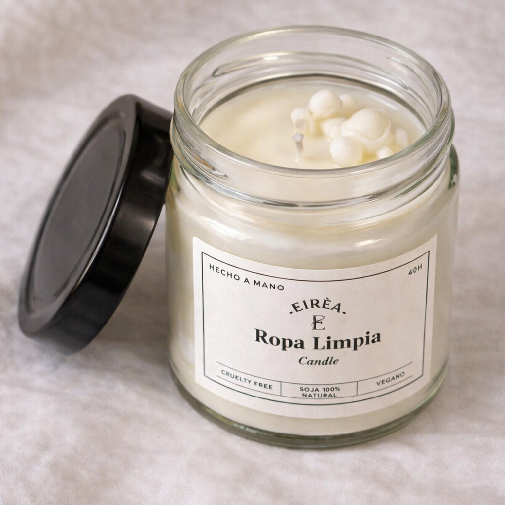 Vela aromática artesanal de soja Eirèa fragancia Ropa Limpia en tarro de cristal