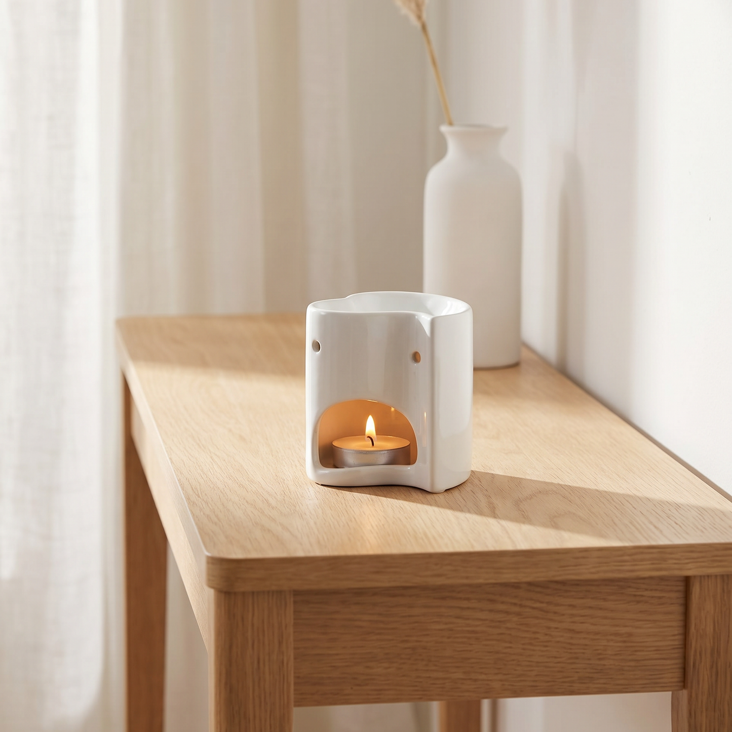Quemador de cera de ceramica con forma de corazon basico en color blanco