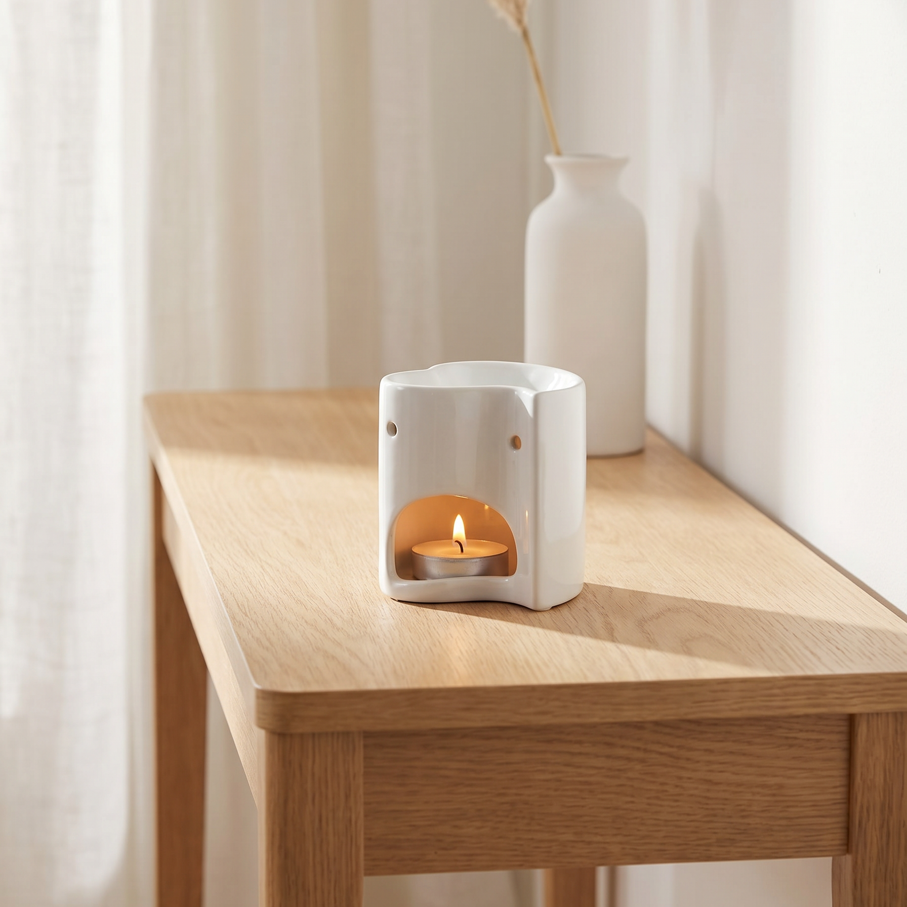 Quemador de cera de ceramica con forma de corazon basico en color blanco