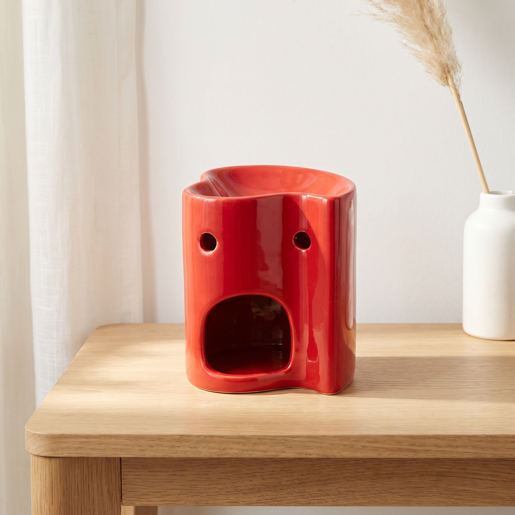 Quemador de cera de ceramica con forma de corazon basico en color rojo