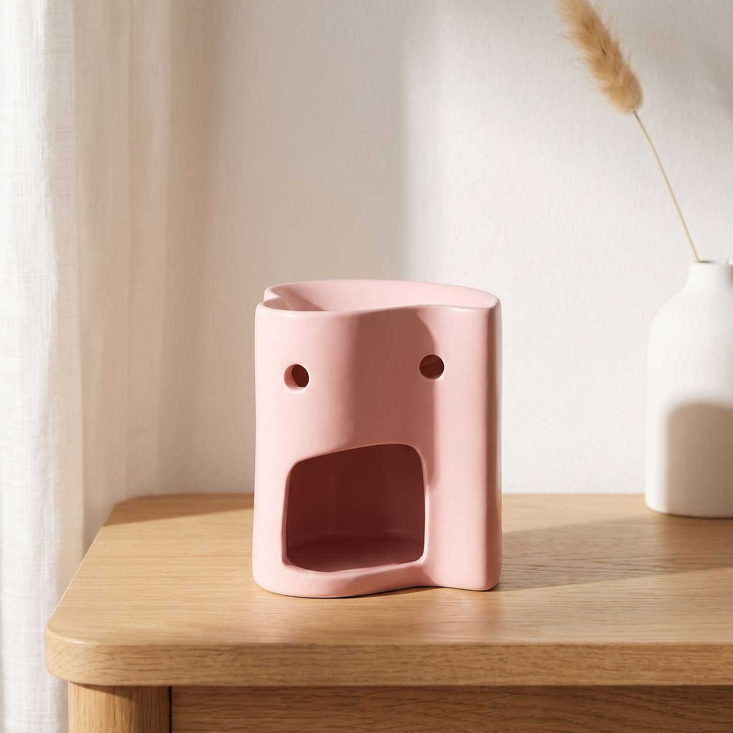 Quemador de cera de ceramica con forma de corazon basico en color rosa