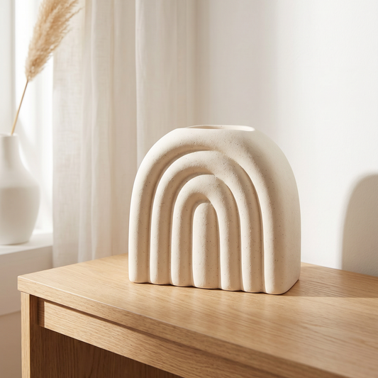 Quemador de aromas de ceramica en forma de arco con acabado rugoso tipo piedra