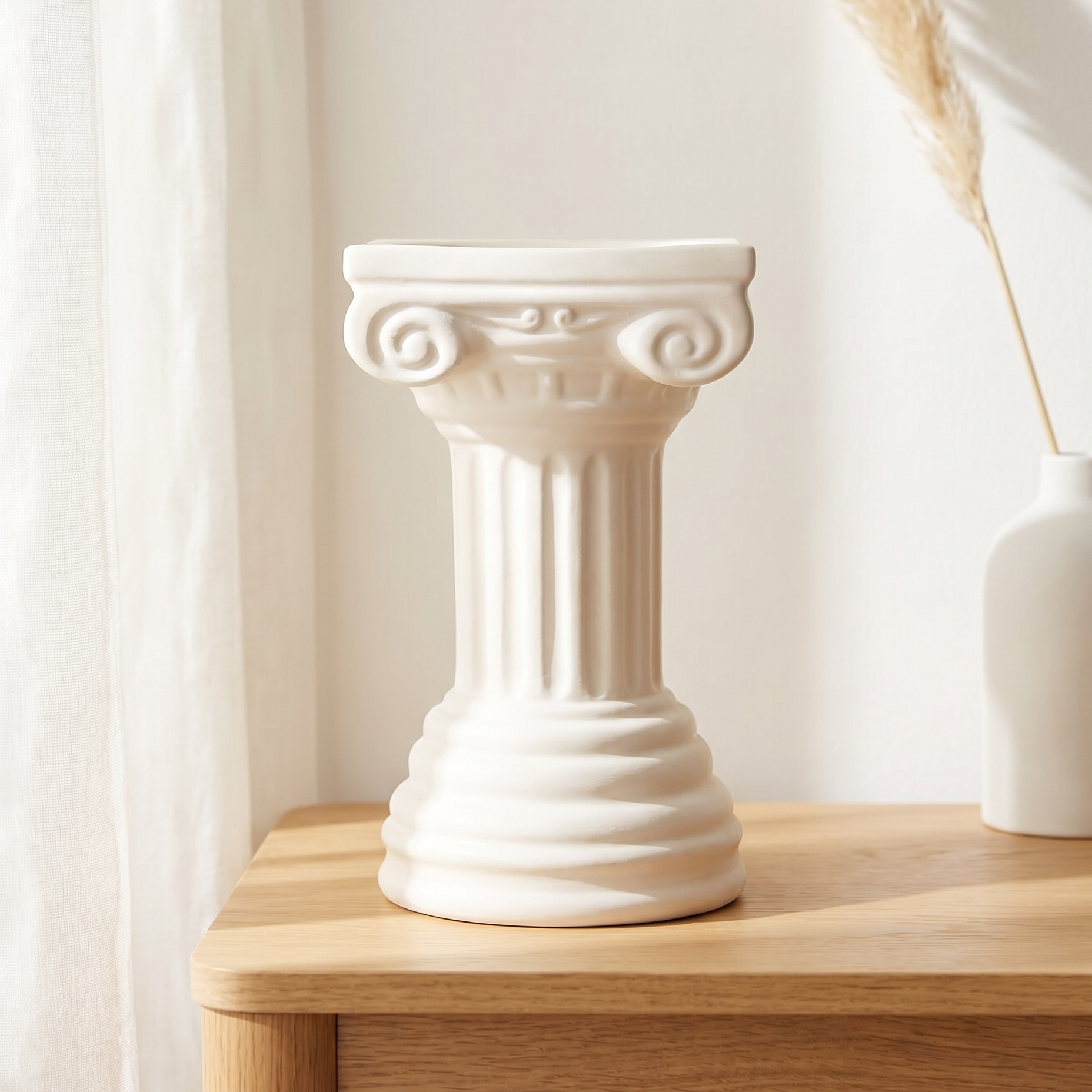 Quemador de cera de ceramica con forma de columna griega blanca
