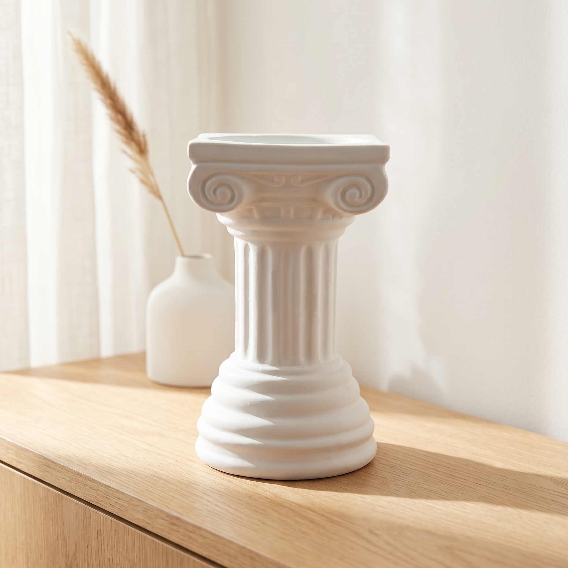 Quemador de cera de ceramica con forma de columna griega blanca