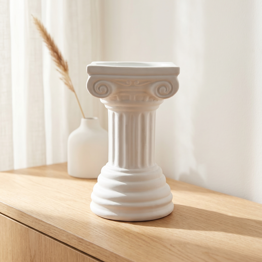 Quemador de cera de ceramica con forma de columna griega blanca