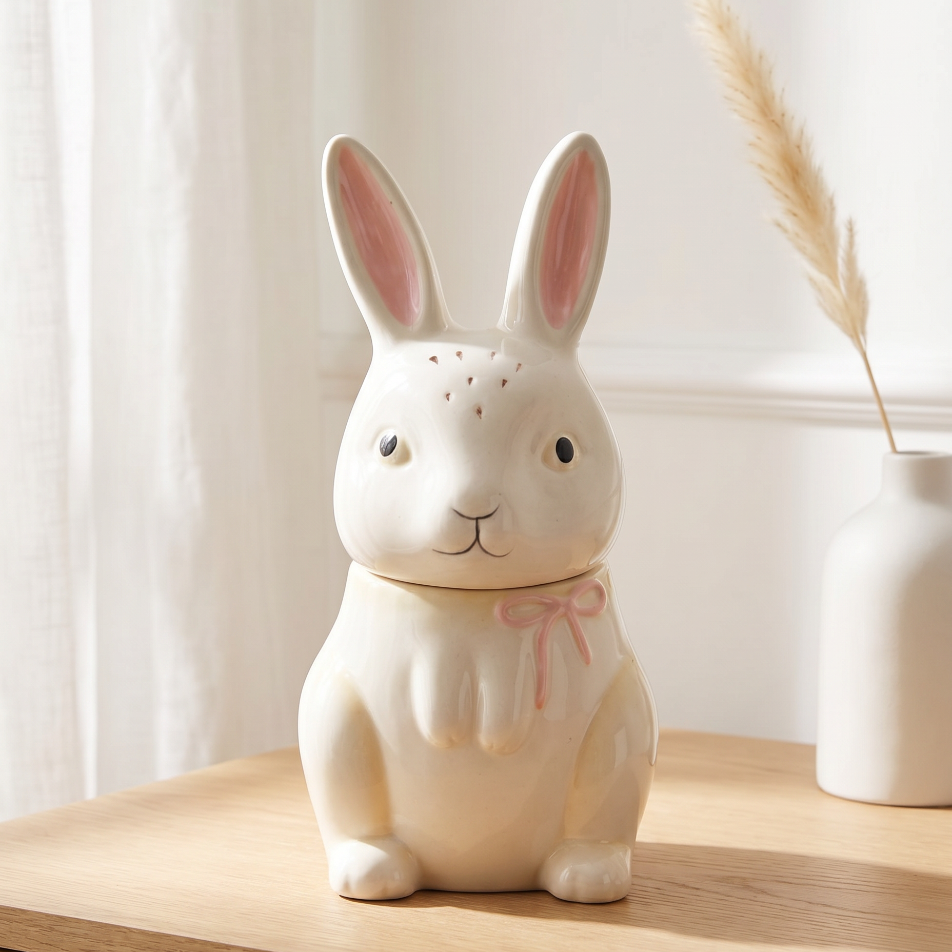 Quemador de cera de ceramica con forma de conejo blanco tamborito