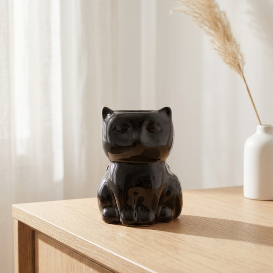 Quemador de cera de ceramica con forma de gato negro