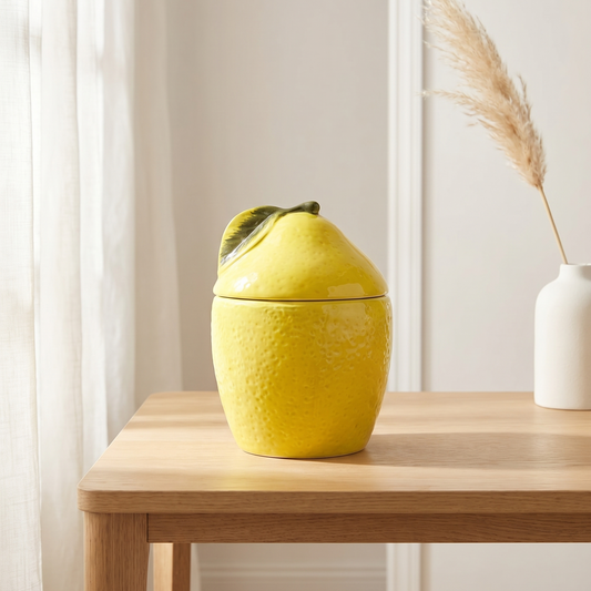 Quemador de cera de ceramica con forma de fruta de limon amarillo