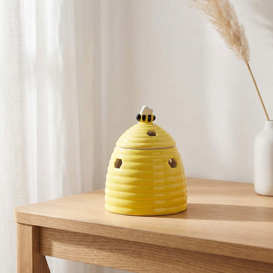 Quemador de cera de ceramica con forma de panal de abeja amarillo