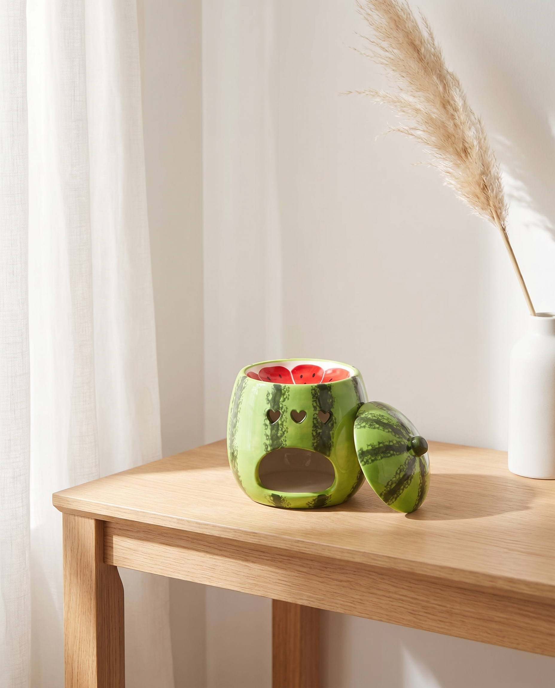 Quemador de cera de ceramica con forma de fruta de sandia verano