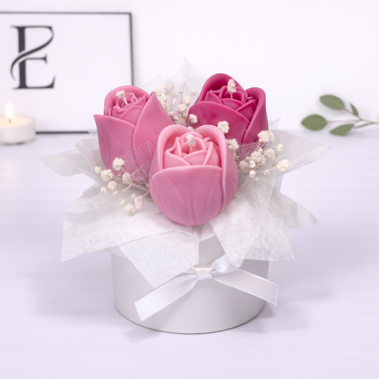 Vela decorativa ramo de tulipanes artesanal Eirèa con flores de cera de soja