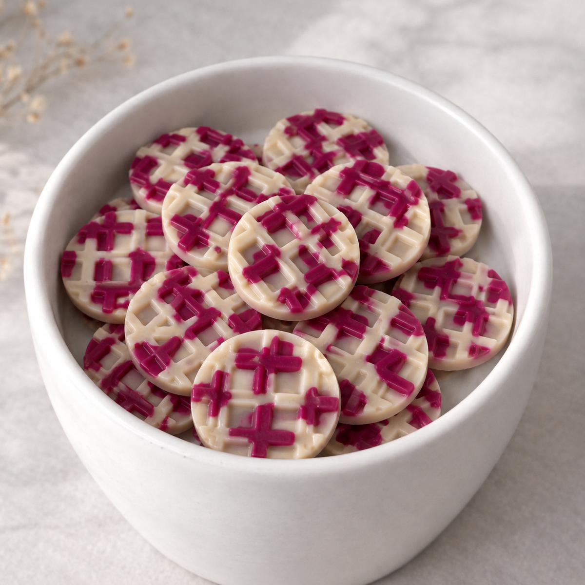 Wax melts de cera de soja natural hechos a mano con aroma a frambuesa y vainilla