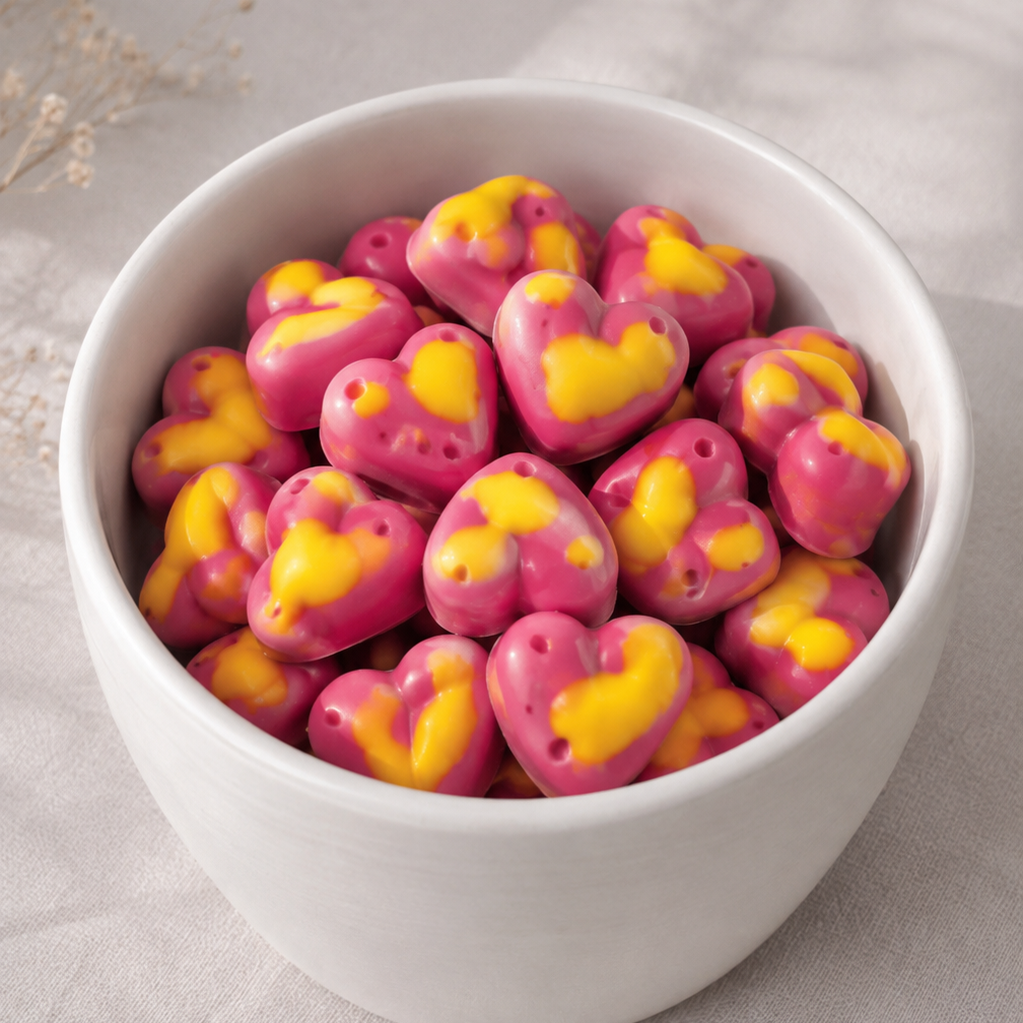 Wax melts de cera de soja con aroma a fruta de la pasion rosas y amarillos