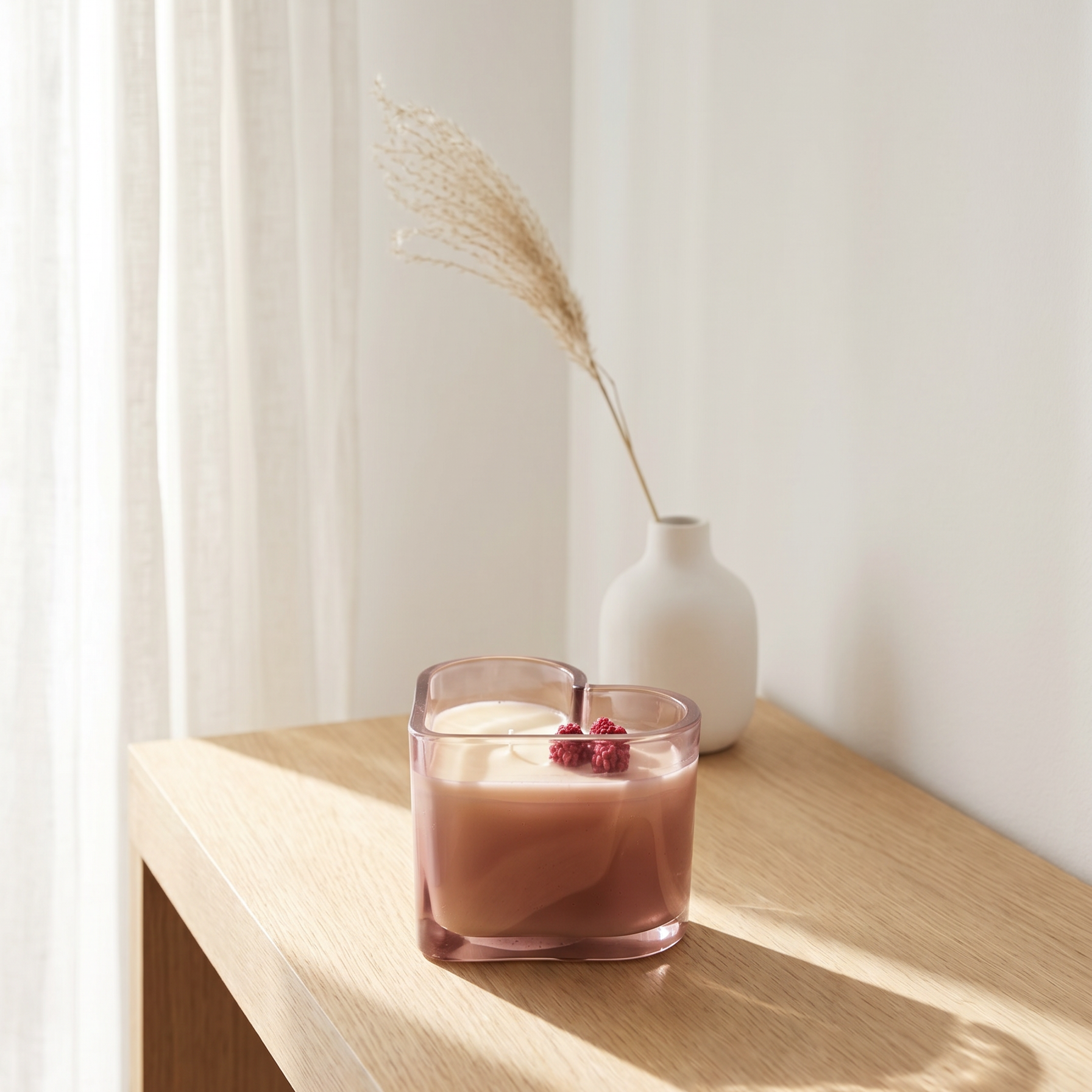 Vela vaso corazon XL con wax melts decorativos aroma Caramel Raspberry Vanilla elaborada a mano pieza a pieza